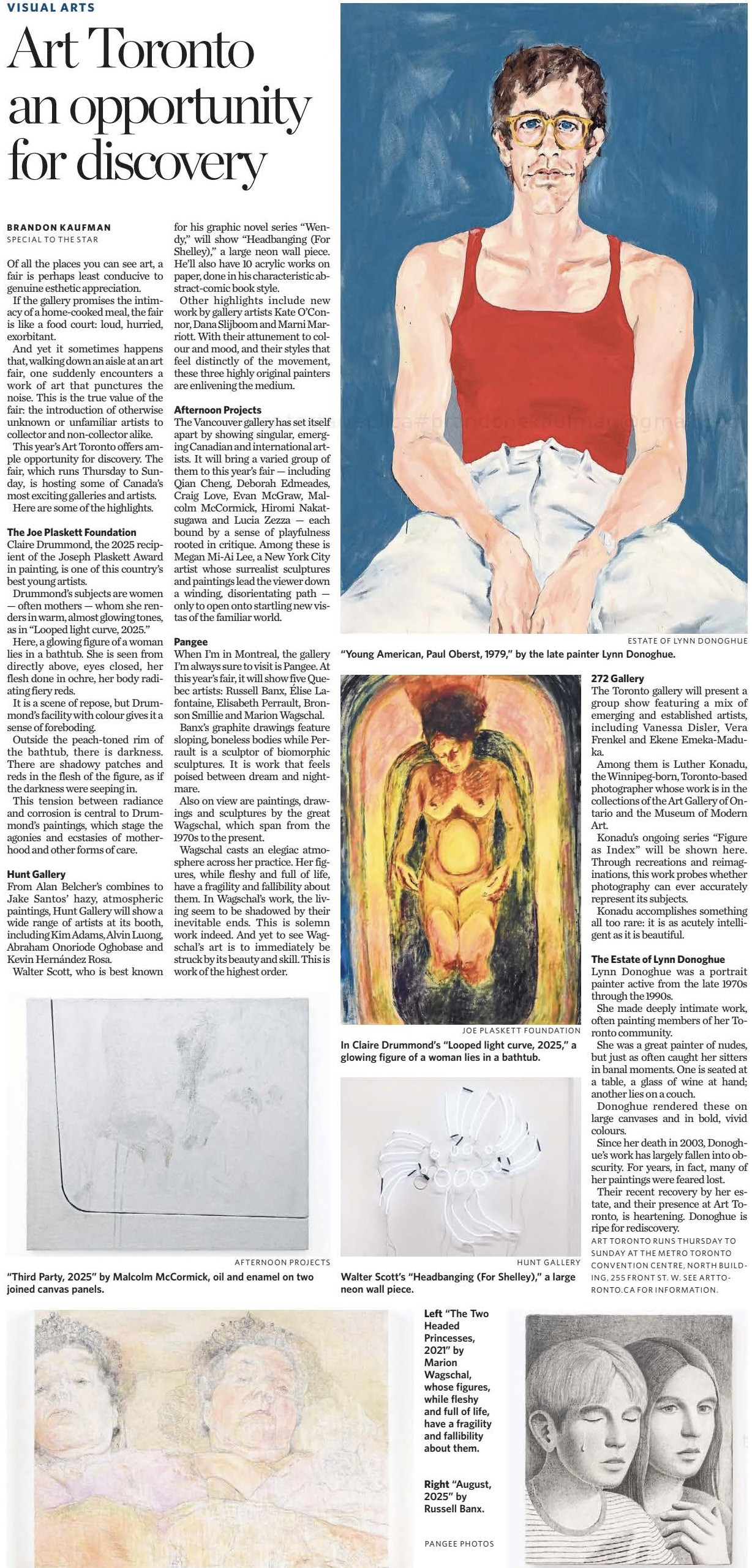 The Toronto Star
"Art Toronto an opportunity for discovery" by Brandon Kaufman, January 1st, 2026