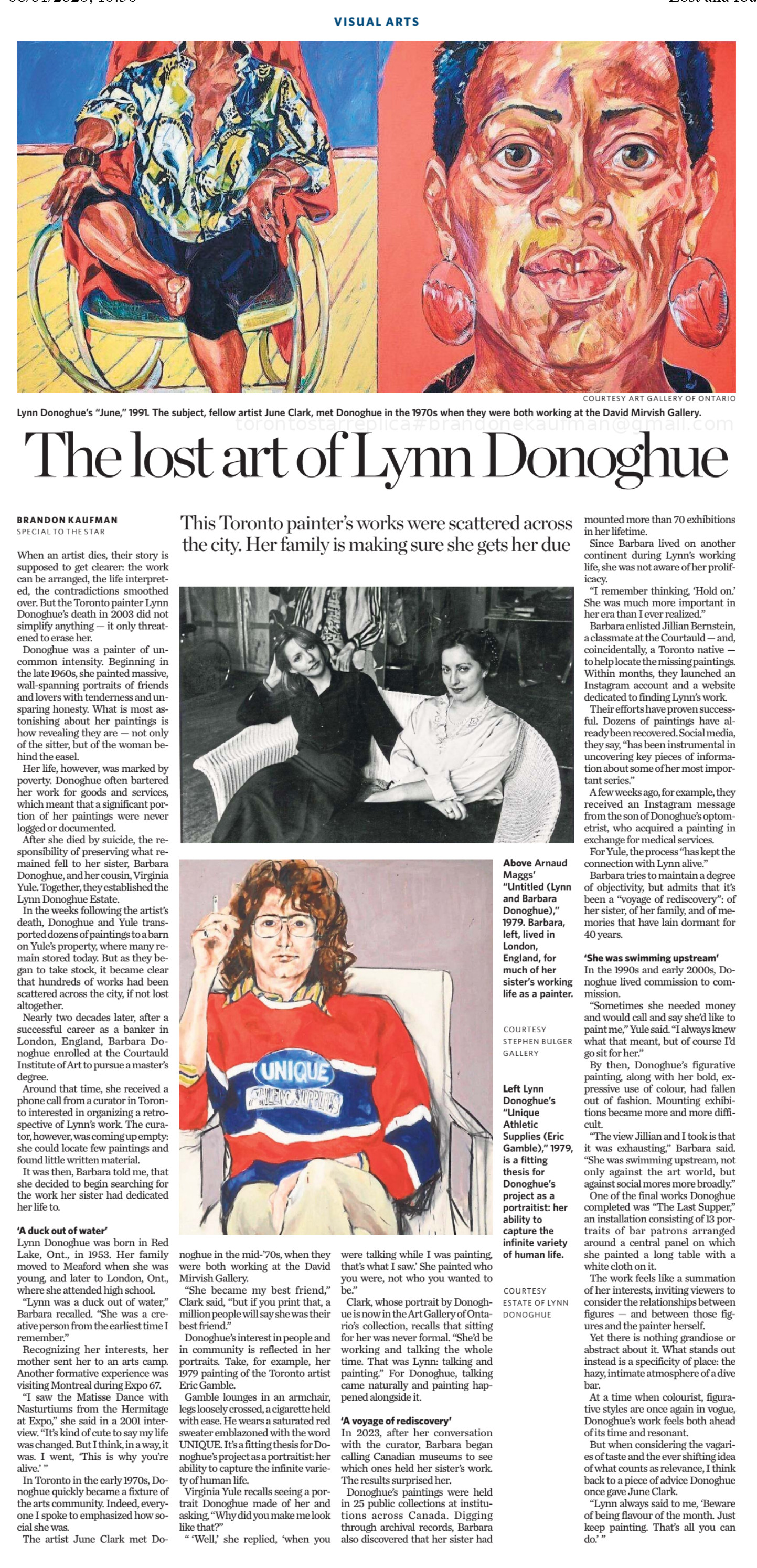 The Toronto Star
"The lost art of Lynn Donoghue" by Brandon Kaufman, January 1st, 2026